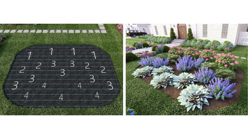 Plant-By-Numbers-template-left-and-finished-garden-right.-