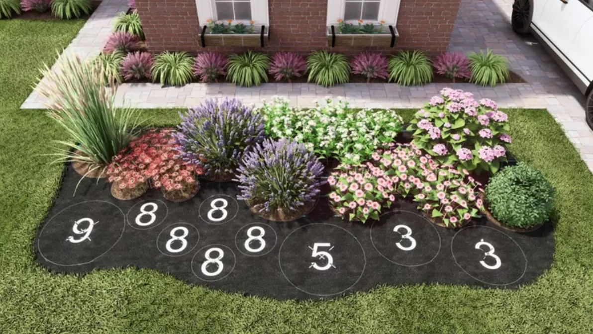 Plant by Number garden map printed on landscape fabric